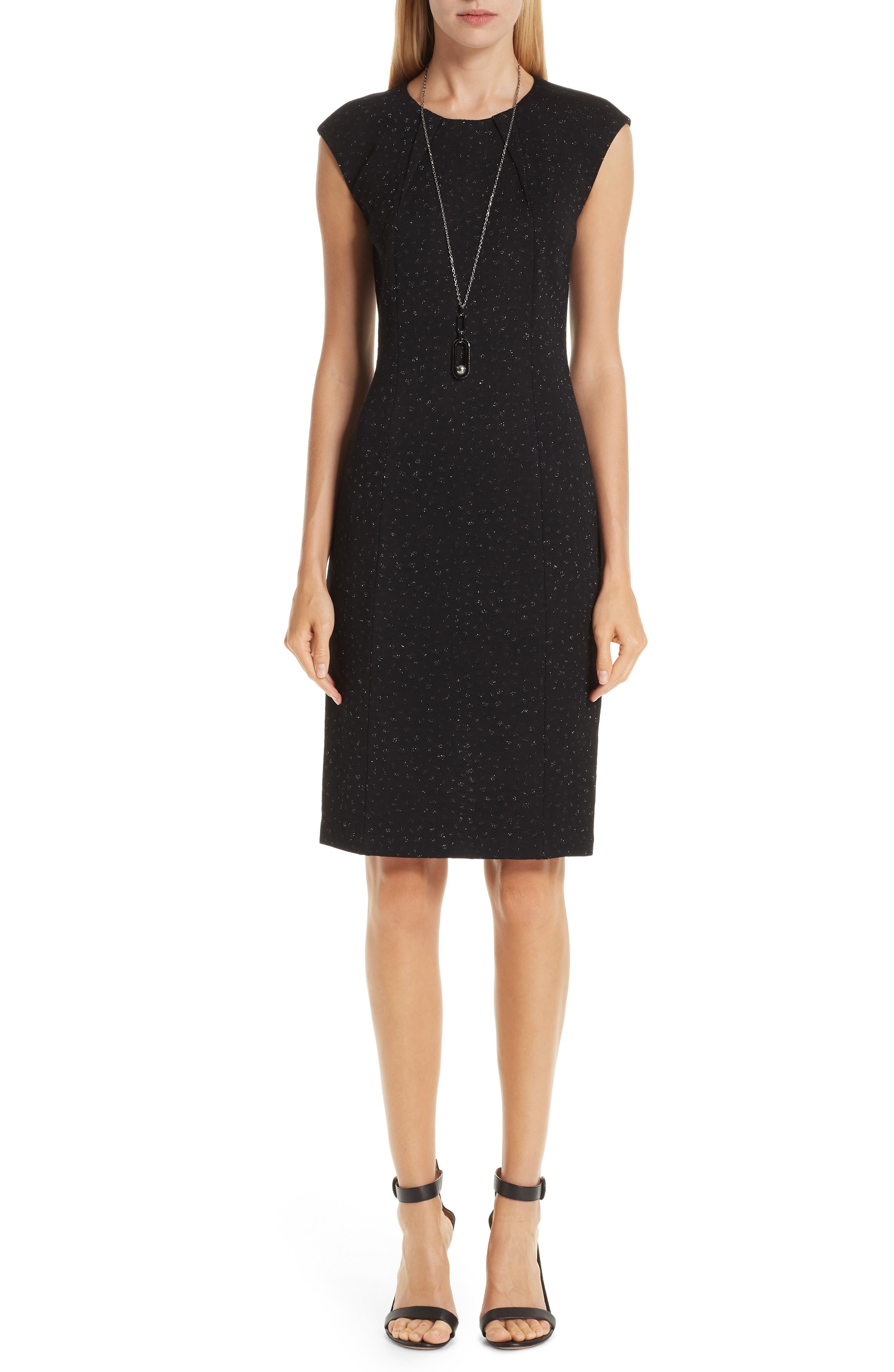 St. John Collection Blister Knit Metallic Jacquard Dress, Black