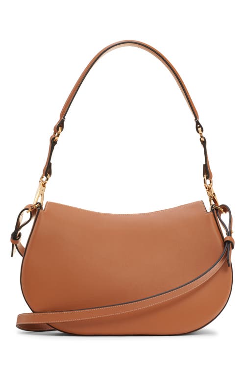 Shop Valentino Garavani Small Vlogo Leather Saddle Shoulder Bag In Almond Beige