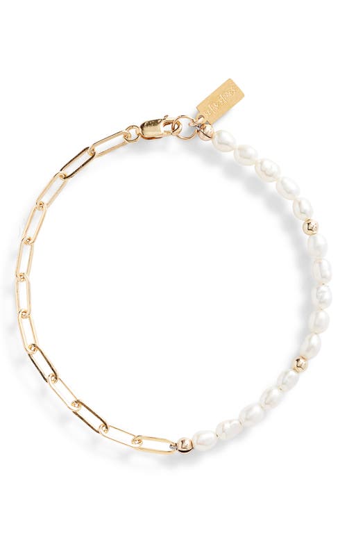 Simone Freshwater Pearl & Paper Clip Chain Bracelet in Gold