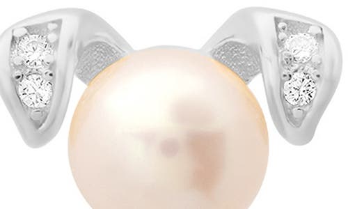Queen Jewels Cz Pavè & Imitation Pearl Puppy Stud Earrings In Silver