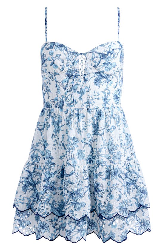 Shop Alice And Olivia Daisy Floral Tiered Cotton Eyelet Dress In Spring Sky