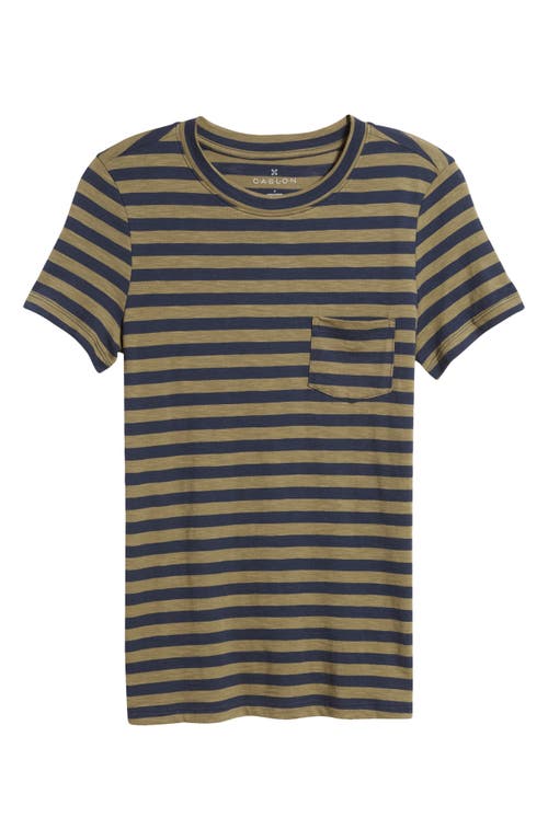 Shop Caslonr Caslon(r) Core Slub Crewneck T-shirt In Olive Burnt- Navy Charm Stripe