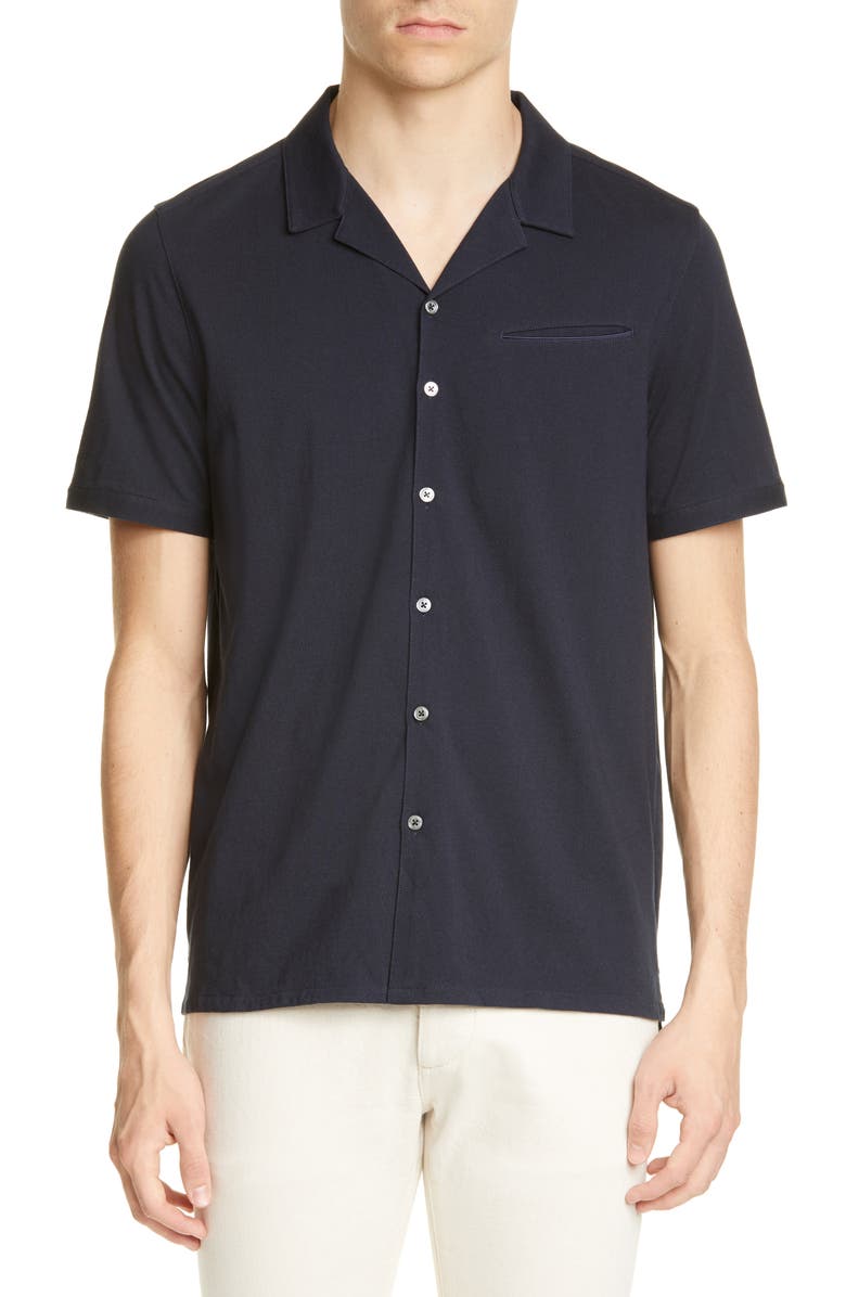 John Varvatos Slim Fit Short Sleeve Button-Up Knit Camp Shirt | Nordstrom
