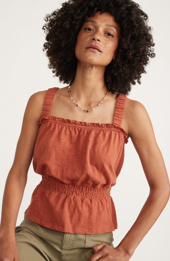 Shop Marine Layer Dylan Smocked Cotton Tank In Baked Clay