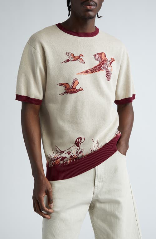Jacquard Knit T-Shirt in Burgundy 39