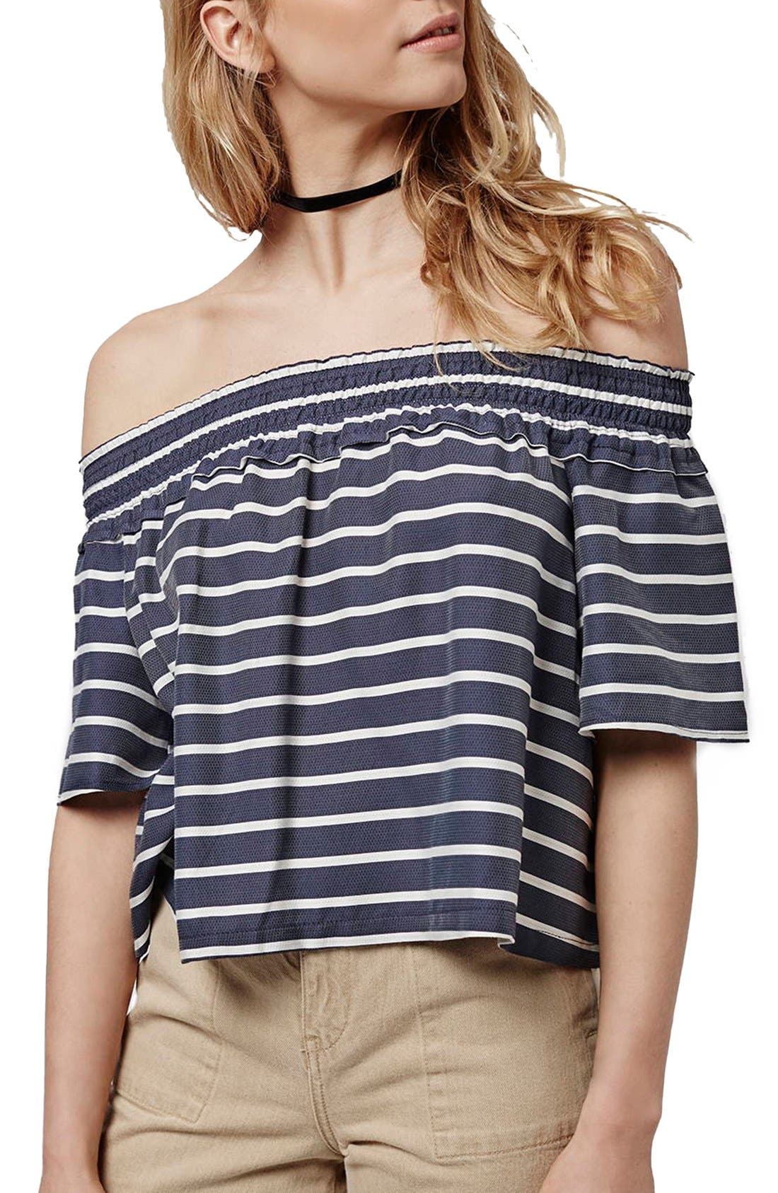 'Bardot' Stripe Smock Off the Shoulder Top Nordstrom