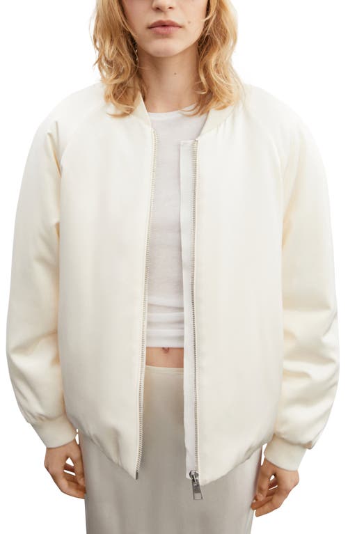 MANGO Quilted Satin Bomber Jacket in Ecru at Nordstrom, Size Small