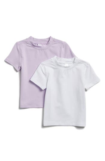Shop Yogalicious Airlite 2-pack Cotton Blend Crewneck T-shirts In Pastel Lilac/white