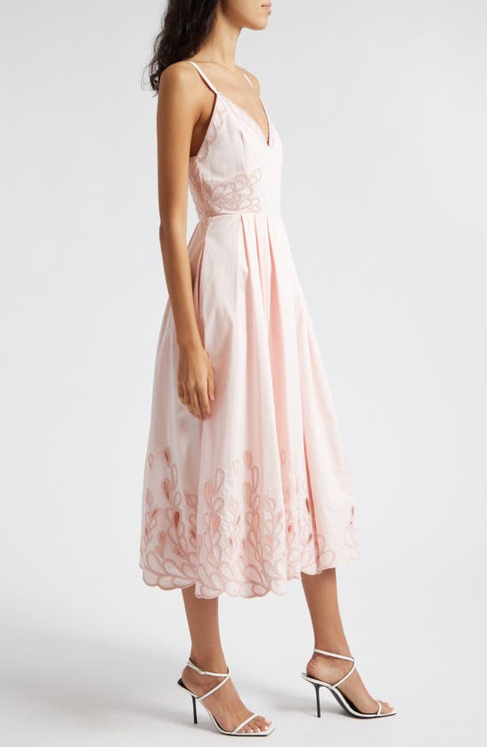 Shop Cinq À Sept Maude Braid Detail Cotton Midi Dress In Icy Pink