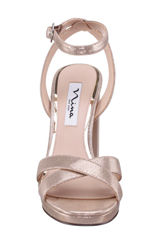 Shop Nina Shelia Ankle Strap Platform Sandal In Taupe Reflective Suedette