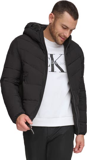 Calvin Klein Men's Faux Leather Puffer Jacket - Black - M