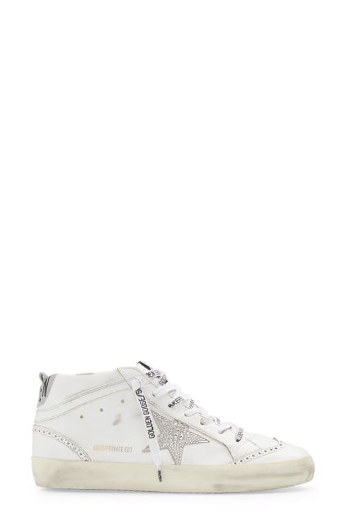 Golden Goose Mid Star Crystal Embellished Sneaker In White/silver/grey