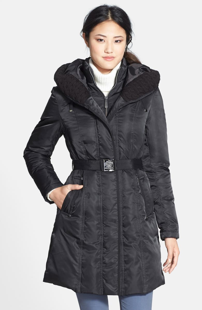 Vince Camuto Knit Trim Hooded Down & Feather Coat | Nordstrom