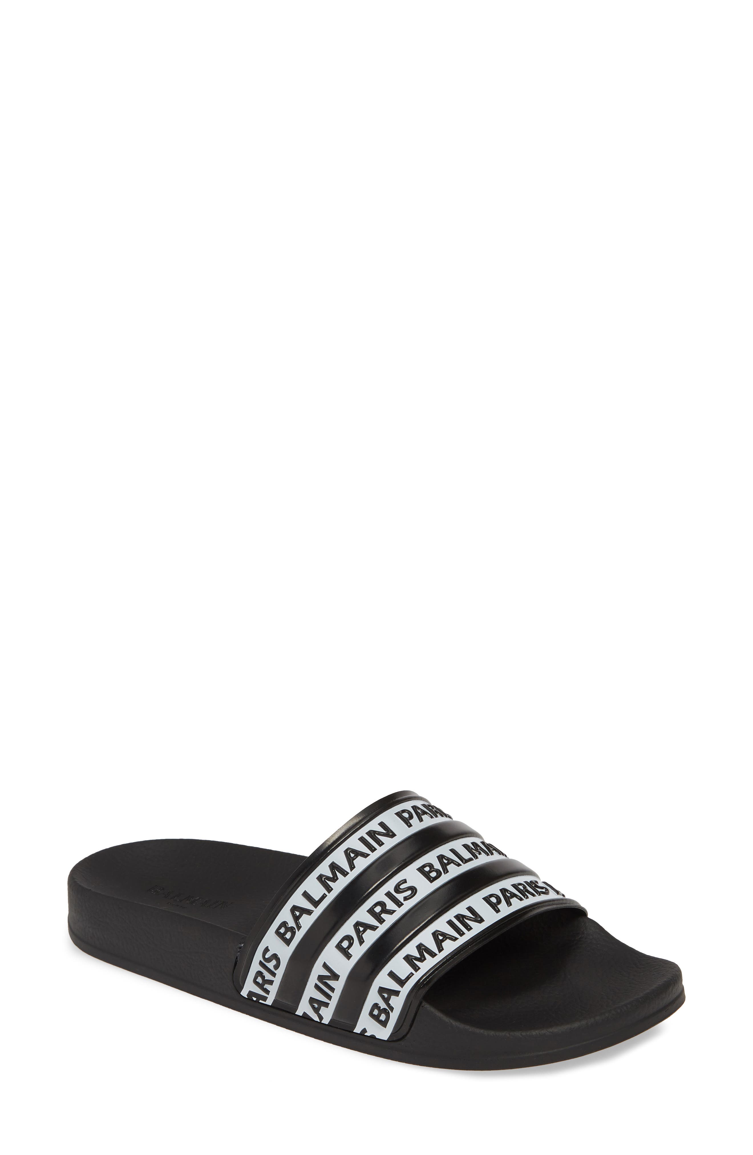 Balmain Calypso Logo Slide Sandal, Black