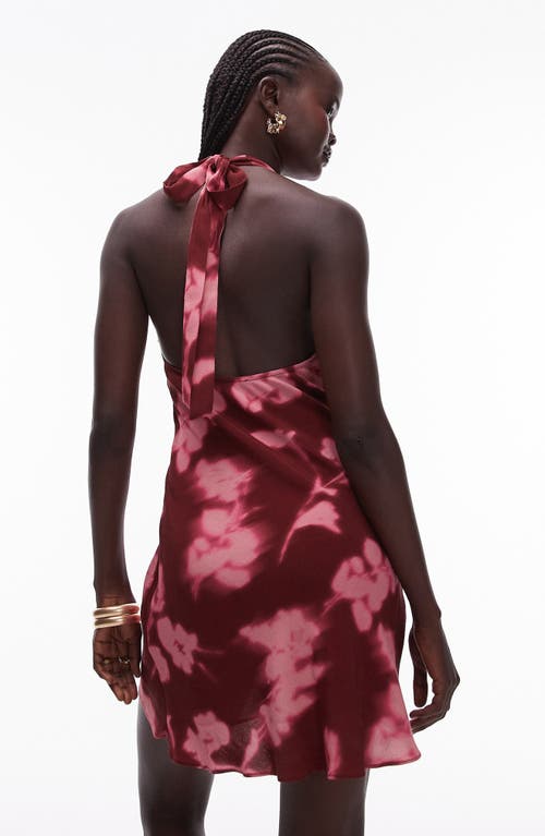 Shop Topshop Floral Halter Minidress In Burgundy Multi