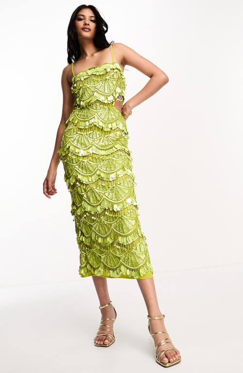 ASOS DESIGN Sequin Embellished Cutout Midi Cocktail Dress in Light Green |  Smart Closet