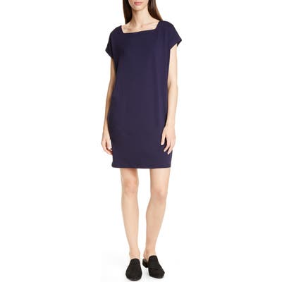 Petite Eileen Fisher Square Neck Tencel Lyocell Blend Dress, Blue