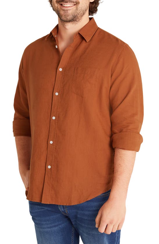 Johnny Bigg Anders Linen Blend Button-up Shirt In Brown