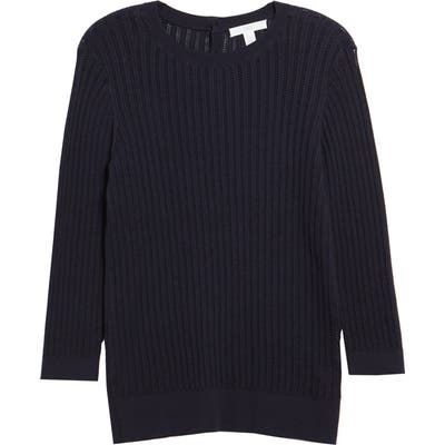 1901 Button Back Pointelle Sweater, Blue