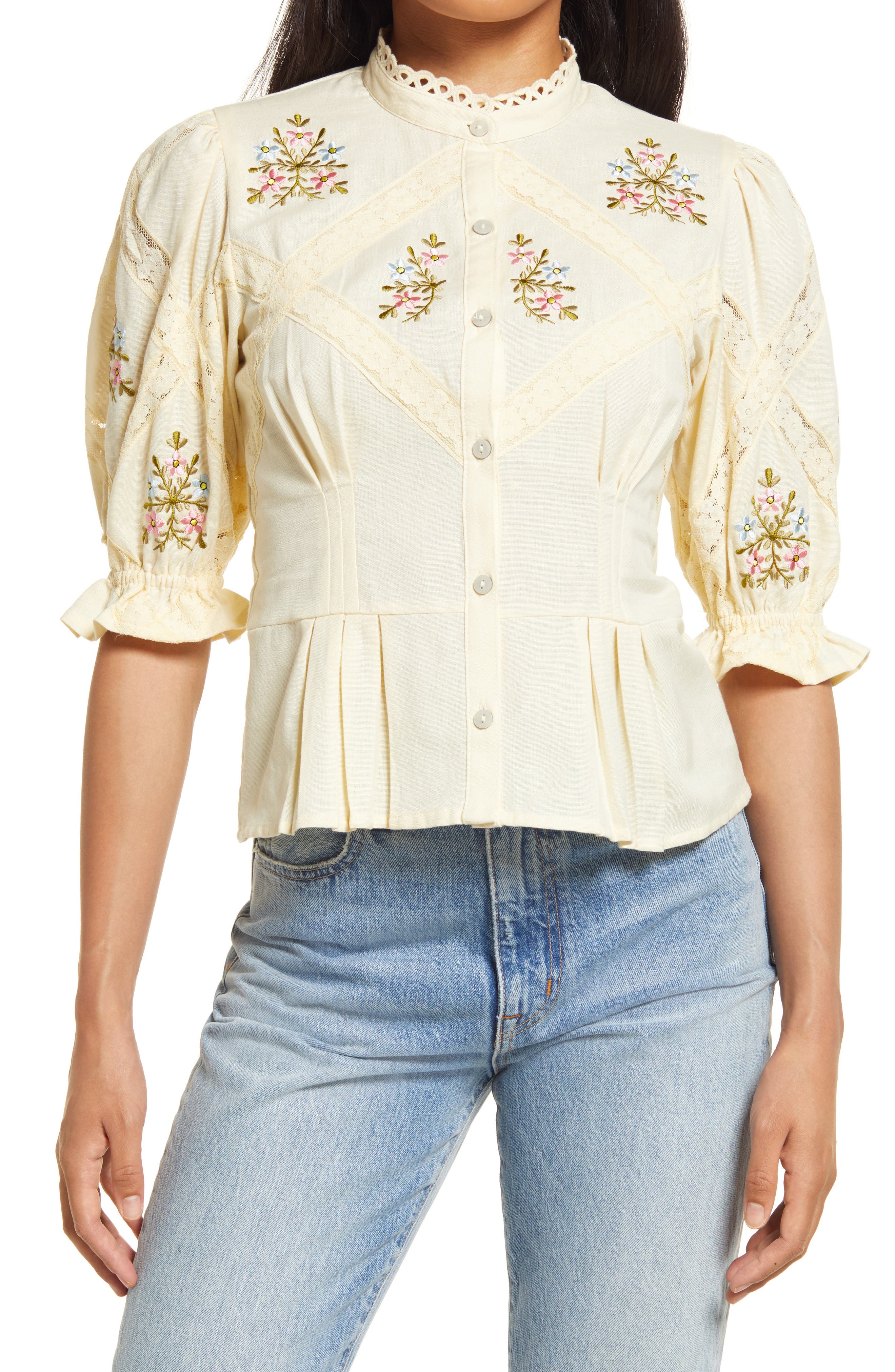 River Island Embroidered Floral Puff 