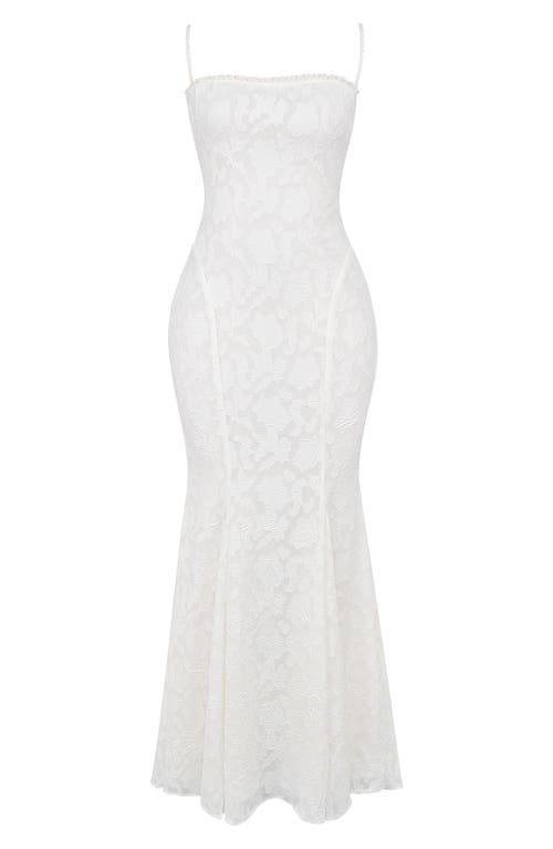 Shop House Of Cb Joan Floral Appliqué Mermaid Gown In Ivory