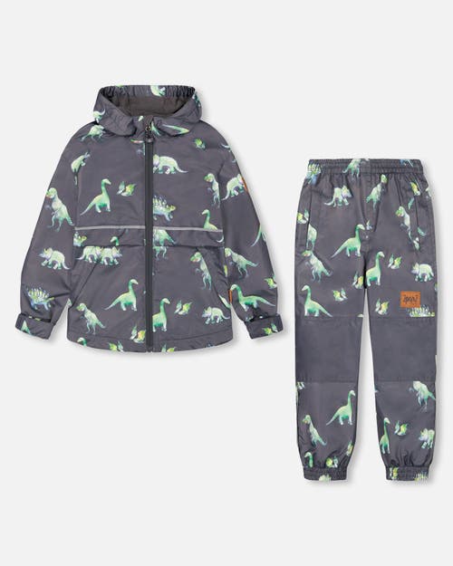 Deux Par Deux Baby Boy's Two Piece Hooded Coat And Pant Mid-Season Set Grey Printed Dinosaurs at Nordstrom