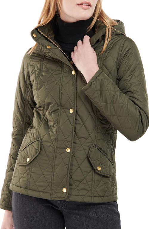 Shop Barbour Millfire Hooded Quilted Jacket In Olive/classic