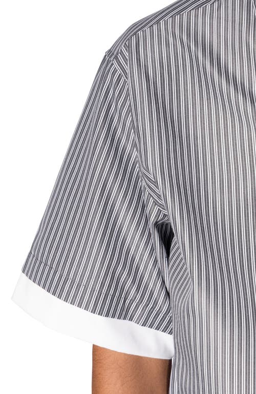 Mnml Oversize Stripe Short Sleeve Button-up Shirt In Black
