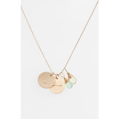 Nashelle Aqua Chalcedony, Lemon Quartz, Initial & Arrow 14K-Gold Fill Disc Necklace