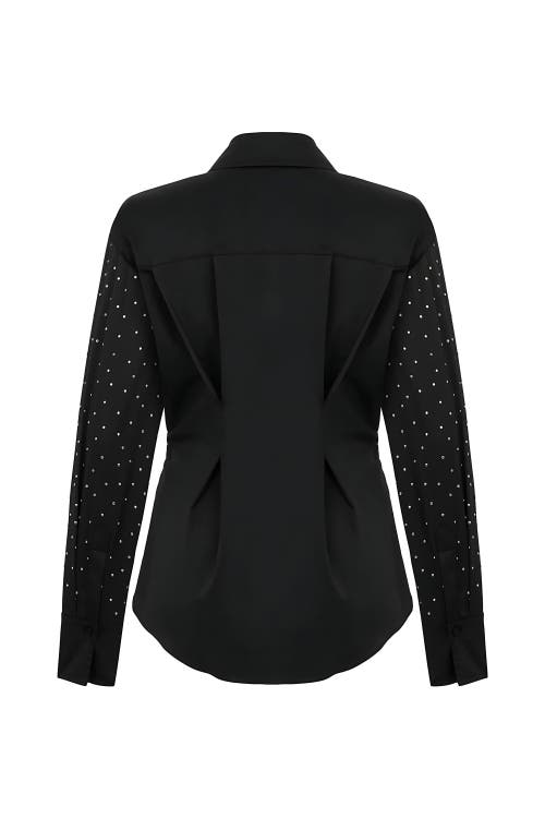 Shop Nocturne Rhinestone Embroidered Button-up Shirt In Black