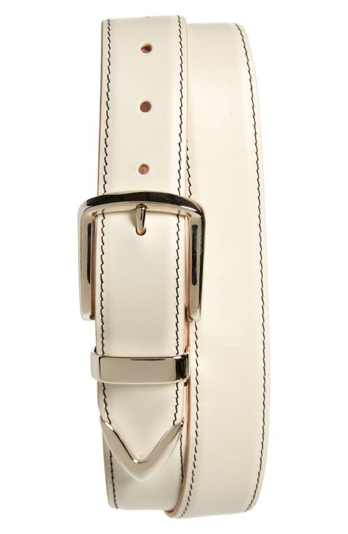 Metal Tip Leather Belt in White