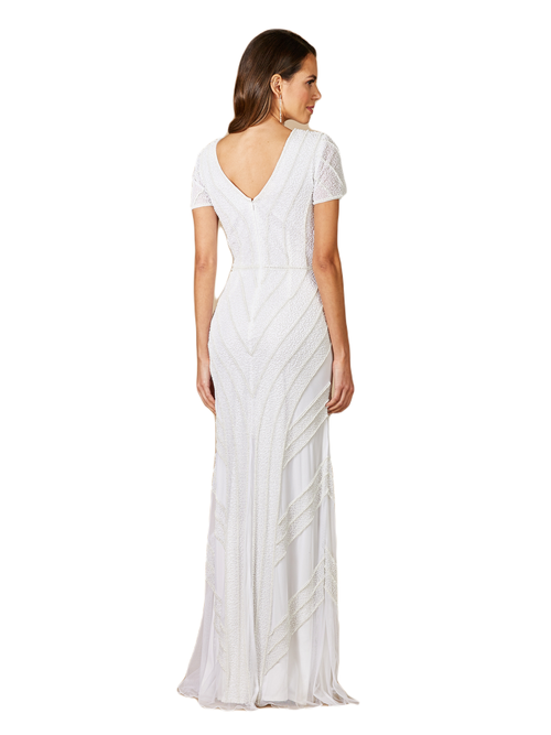 Shop Lara New York Gabriella Beaded Plunge Wedding Dress In Ivory