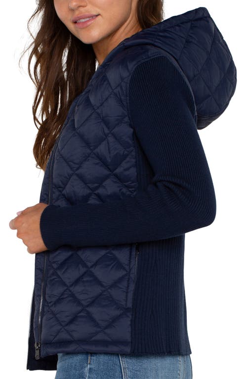 Shop Liverpool Quilted Front Hooded Jacket In Dark Navy