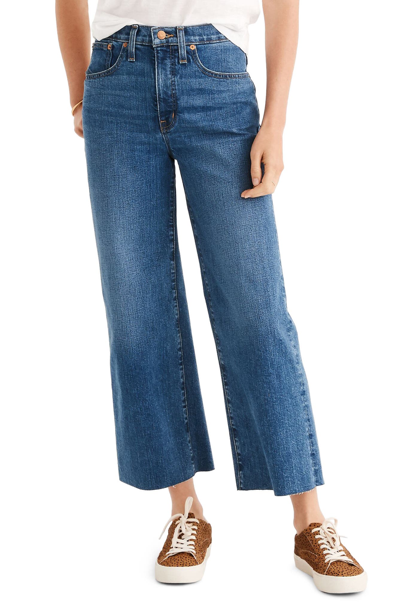 wide leg raw hem jeans