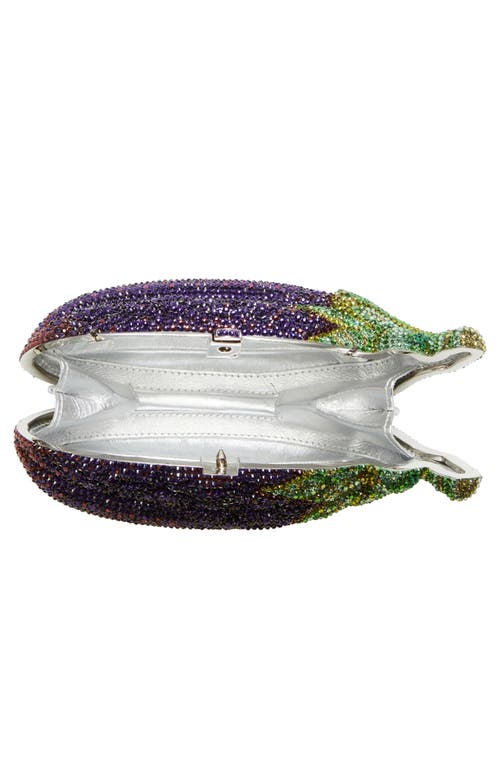 Judith Leiber Crystal Embellished Eggplant Clutch In Silver Iris Multi