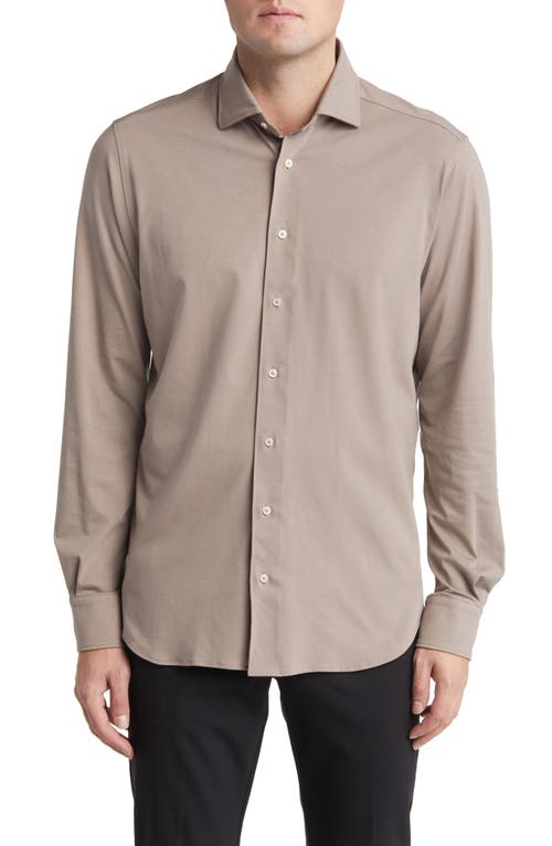 Solid 4Flex Knit Button-Up Shirt in Taupe