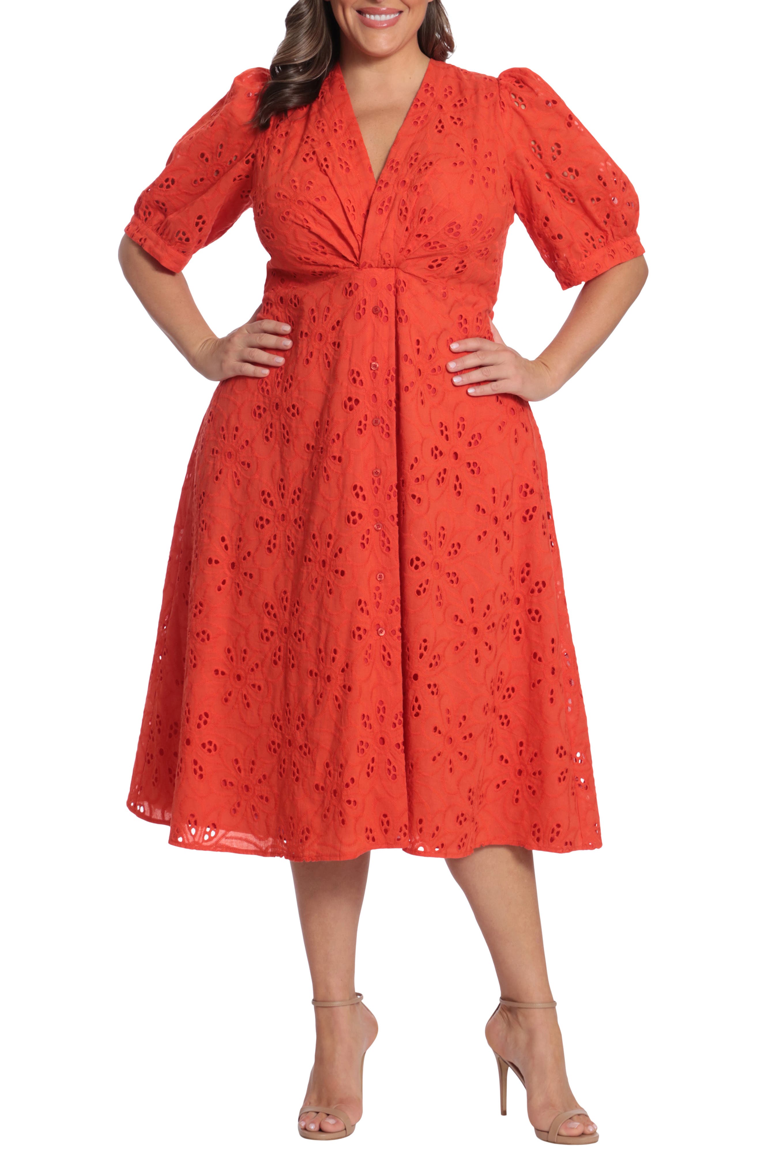 Sale alerts for Puff Sleeve Cotton Eyelet Midi Dress - Covvet