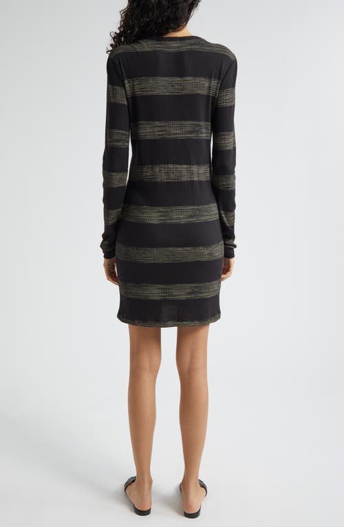 Shop Atm Anthony Thomas Melillo Stripe Long Sleeve Cotton Rib Dress In Black