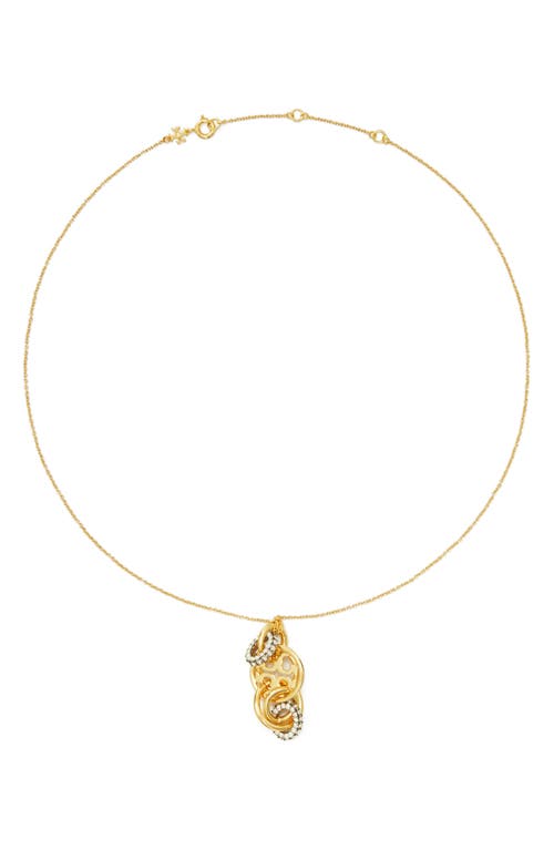 Tory Burch Miller Interlocking Pendant Necklace In Tory Gold/crystal