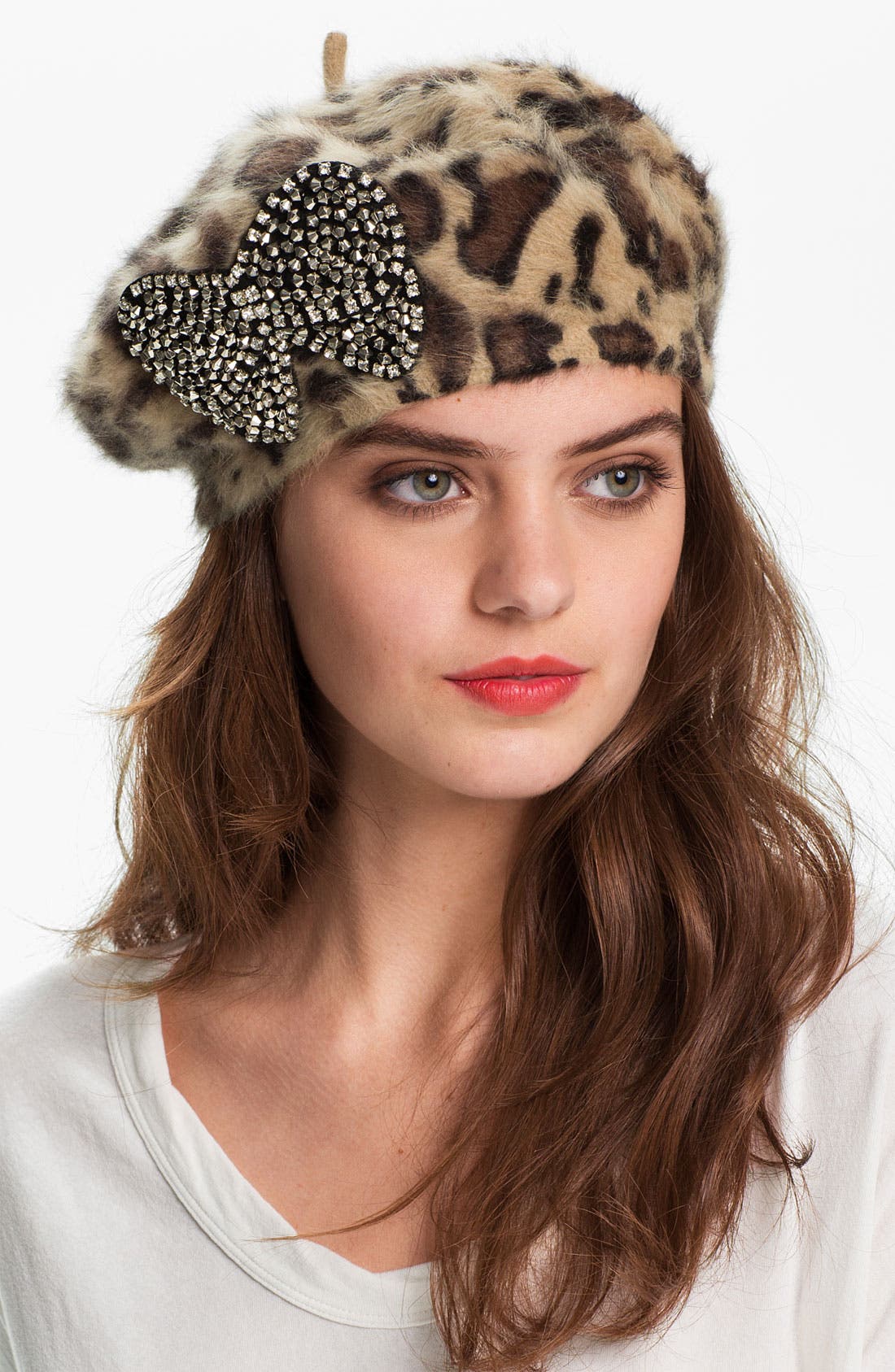 Betsey Johnson Leopard Print Bow Beret Nordstrom