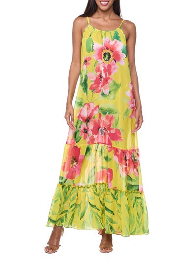 Ranee's Ranees Tiered Cover-up Maxi Dress In Yellow