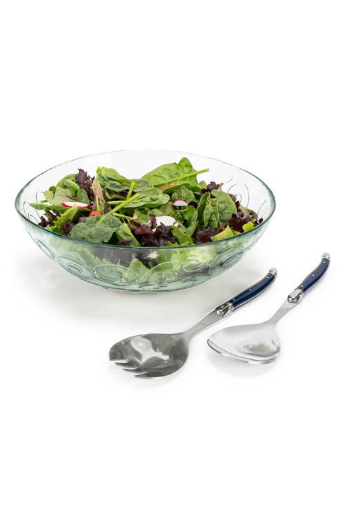 French Home Celebration Salad Bowl And Servers Set In Clear And Navy