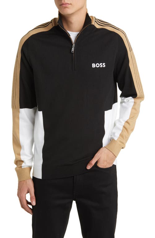 BOSS Zolkar Colorblock Half Zip Sweater Black at Nordstrom,