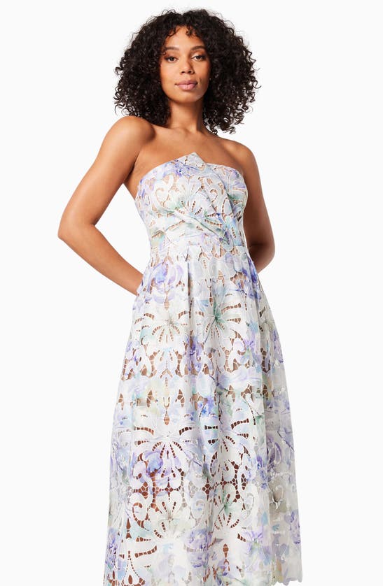 Shop Elliatt Madrid Strapless Tie Dye Lace Midi Dress In Multi