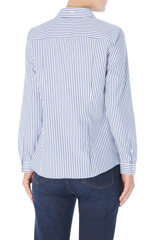 Jones New York Easy Care Button Up Long Sleeve Blouse In Blue/white
