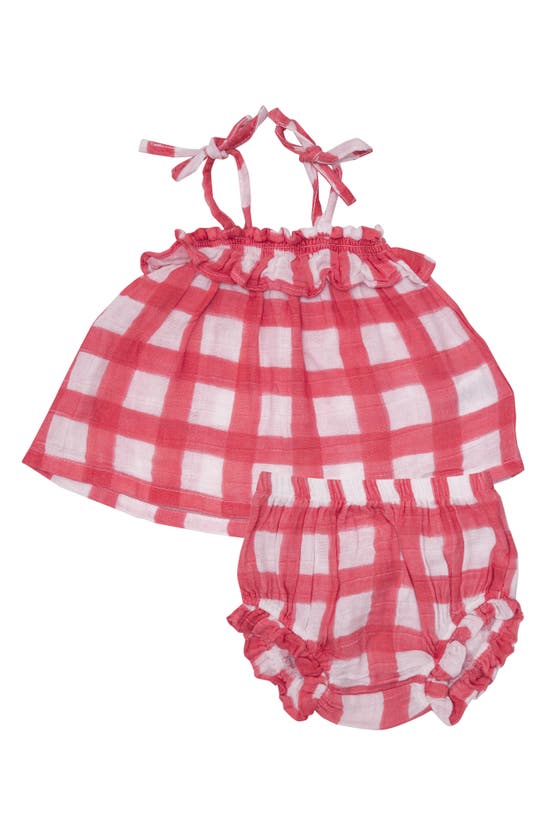 Angel Dear Babies' Painted Gingham Organic Cotton Dress & Bloomers In Red