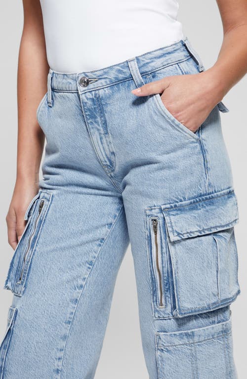 Guess Kori High Waist Nonstretch Denim Cargo Jeans In Day Dreamz