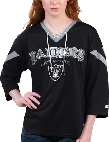 Women's Heathered Gray Las Vegas Raiders Plus Size Lace-Up V-Neck T-Shirt