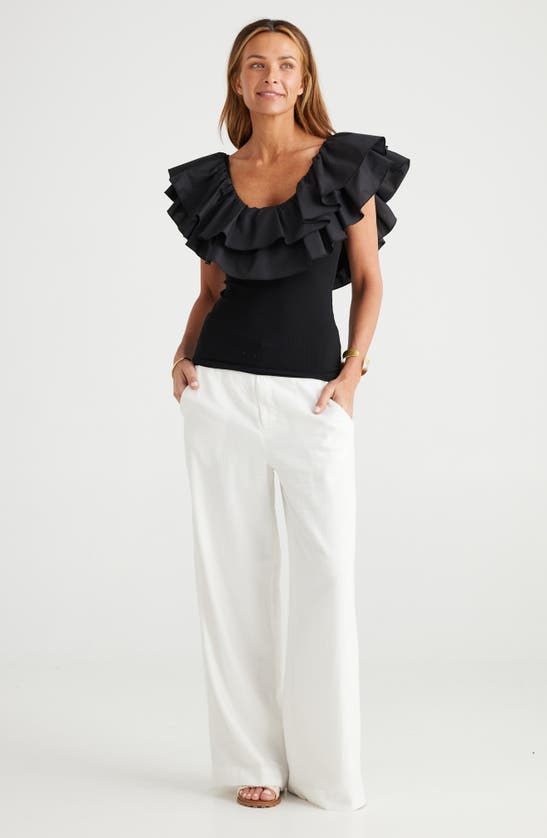 Shop Brave + True Callie Mixed Media Double Ruffle Top In Black