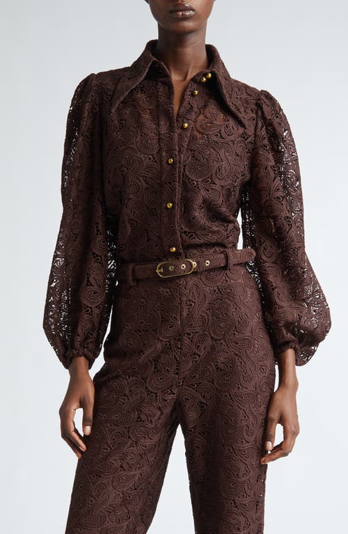 Shop Zimmermann Illustration Lace Button-up Shirt In Chocolate